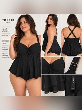 Torrid Black Flounce Swim Dress Tankini Top D DD Cup Size 3 3X 22 24